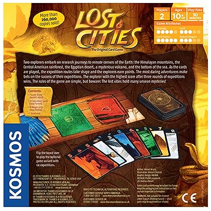 Lost Cities Card Game - with 6th Expedition | Two-Sided Board for Classic or New Edition | by Reiner Knizia | A Kosmos Game