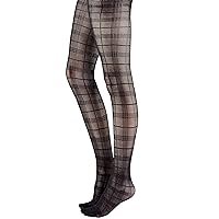 Pretty Polly Women's Tartan Pattern Tights- sustainable yarn tight with checkered pattern, sheer black, Black (Black), One Size (Fits L-2XL)