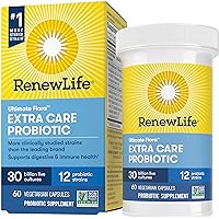 Renew Life Adult Probiotics, 30 Billion CFU Guaranteed, Probiotic Supplement for Digestive & Immune Health, Shelf Stable, Gluten Free, Extra Care, For Men & Women, 60 Capsules