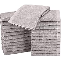 Amazon Basics face Towels for bathroom, 100% Cotton Extra Absorbent washcloth, Fast Drying salon towel - 24 Pack Gray (12 x 12 inches)