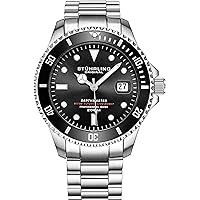 Stuhrling Original Mens Swiss Automatic Stainless Steel Professional DEPTHMASTER Dive Watch, 200 Meters Water Resistant, Brushed and Beveled Bracelet with Divers Safety Clasp and Screw Down Crown