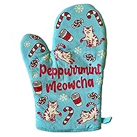 Peppurrmint Meowcha Oven Mitt Funny Christmas Cat Coffee Lover Kitchen Glove Funny Graphic Kitchenwear Christmas Funny Cat Novelty Cookware Meowcha Oven Mitt
