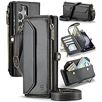 Crossbody for Samsung Galaxy S23 Ultra Case Wallet【RFID Blocking】 with 10-Card Holder Zipper Bills Slot, PU Leather Magnetic Shoulder Strap for Galaxy S23 Ultra 5G Phone Case for Women,Black