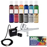 Master Airbrush Cake Decorating Airbrushing System Kit with a Set of 12 Chefmaster Food Colors, Gravity Feed Dual-Action Airbrush, Air Compressor, and How-to-Airbrush ARC Link Card