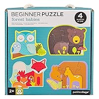 Petit Collage Beginner Puzzle for Kids, Forest Babies – Includes 4 Mini Puzzles (3-5 Pieces Each) – Cute Animal Puzzles for Ages 2+ – Makes a Great Gift Idea