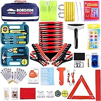 Roadside Assistance Emergency Kit - Car Emergency Kit with Jumper Cables (Upgraded) Emergency Roadside Kit for Car 142 Pieces Car Safety Kits,Tow Strap,Tool Kit,Reflective Warning Triangle