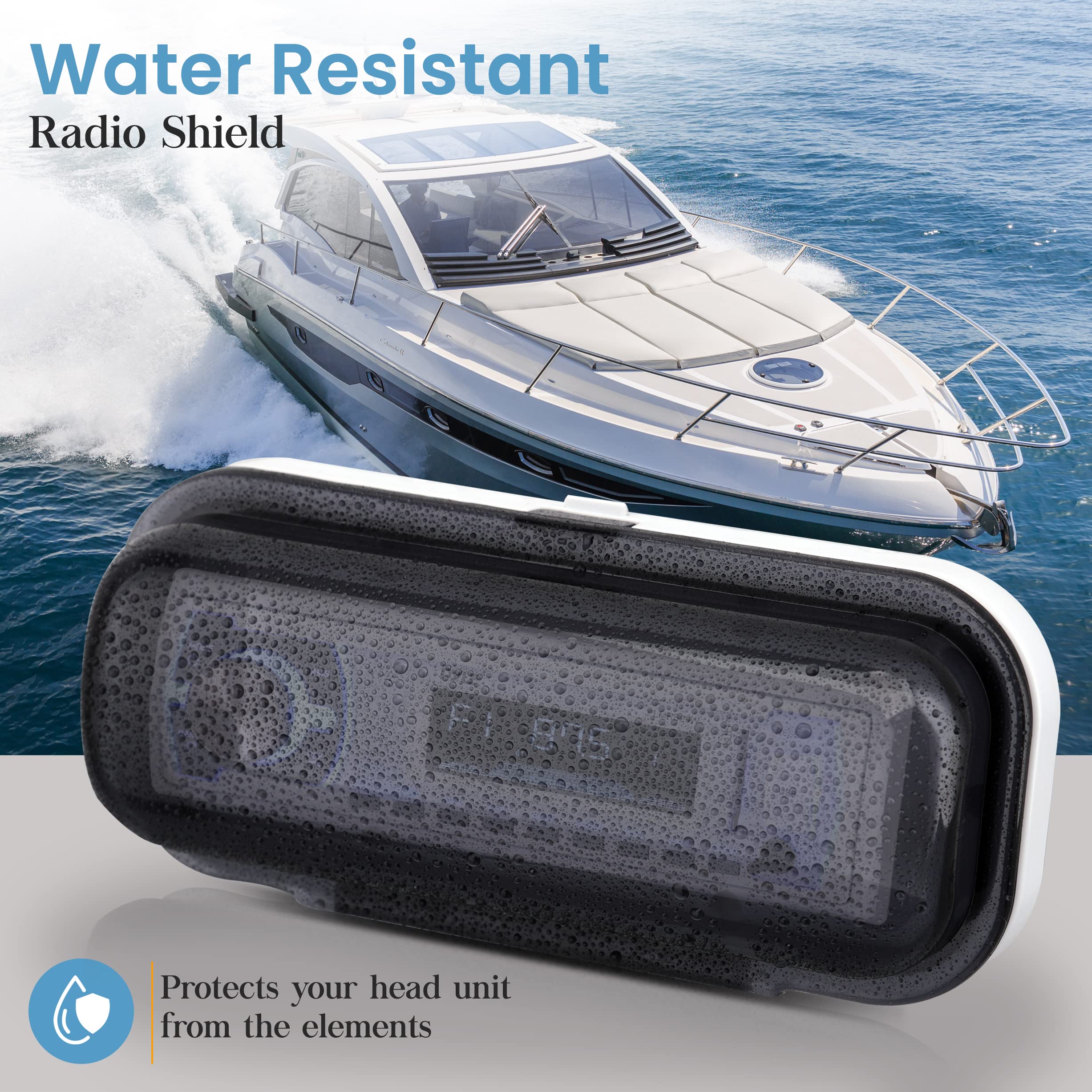 Pyle Water Resistant Marine Stereo Cover - Smoke Colored Heavy Duty Boat Radio Protector Shield with Flip-up Door & Spring Loaded Release - Mounting Gasket Included - Pyle PLMRCW1,White