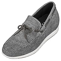 CALTO Men's Invisible Height Increasing Elevator Shoes - Denim Slip-on Lightweight Casual Loafers - 2.4 Inches Taller