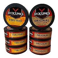 Jack Links Original and Teriyaki Jerky Chew Bundle | Original Beef Jerky Chew | Teriyaki Beef Jerky Chew | .32 oz Cans | 4 Cans Each Flavor | 8 Total Cans
