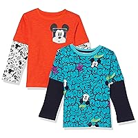 Amazon Essentials Disney | Marvel | Star Wars Boys and Toddlers' Long-Sleeve 2-in-1 T-Shirts, Pack of 2