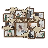 Personalized Wooden Dinosaur Picture Frame Collage for 11 Photos Customizable Name Engraving Fits 4x6 5x7 and 8x10 Pictures 23x31 inches Available in 6 Colors