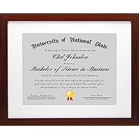 11x14 Mahogany Certificate Document Frame Mat to 8.5x11 - Wide Molding - Includes Attached Hanging Hardware and Desktop Easel - Display Certificates, a Picture, Diploma, Photo, Award, or Documents