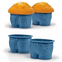 Silicone Cupcake Baking Cups | Great Mother's Day Gifts Idea for Bakery | Cute Mini Jeans Style Baking Utensils Pants Muffin Liners Holders | Set of 4