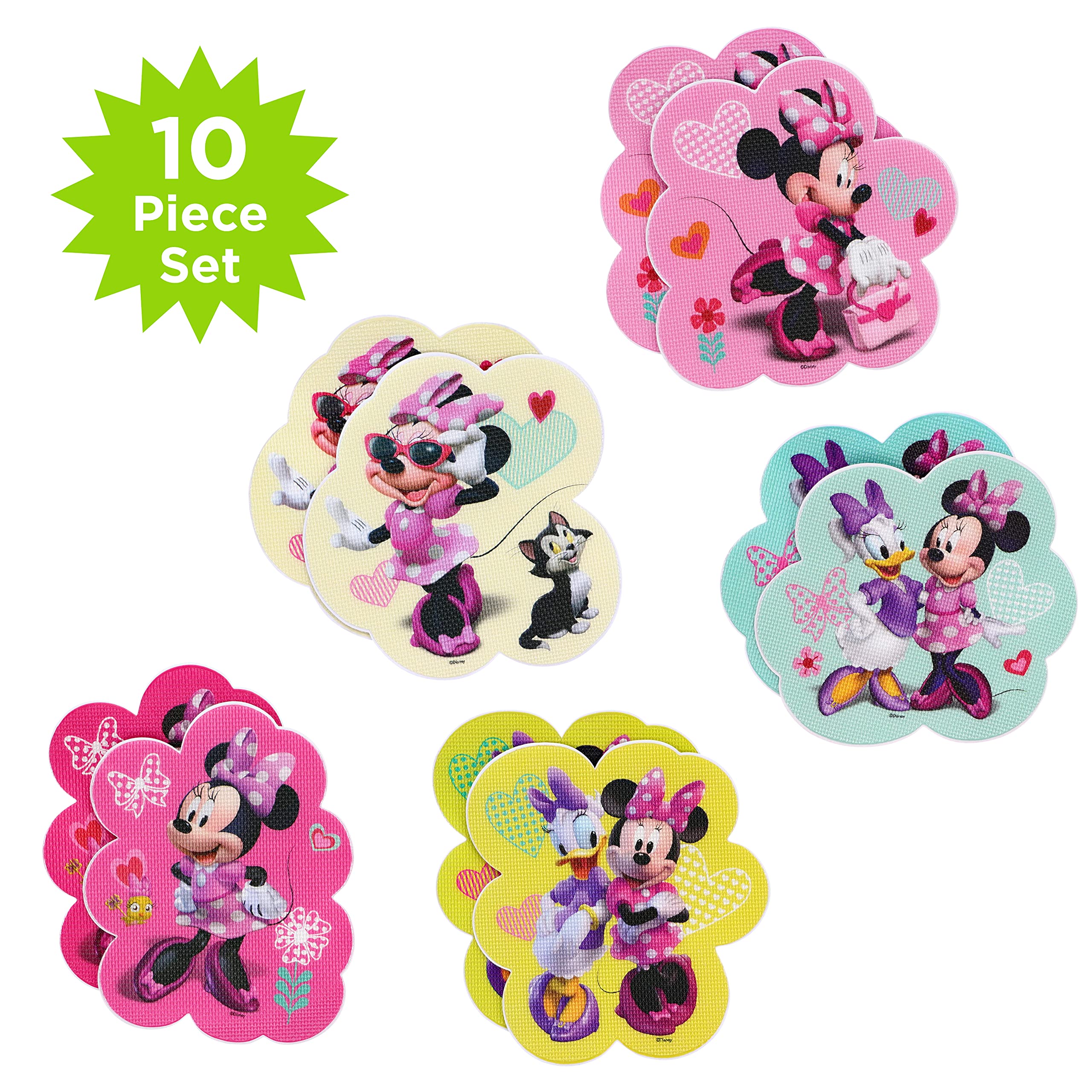 Disney's Minnie Mouse, Daisy, and Figaro Non-Slip Adhesive Tub Applique Decals for Kid's Shower and Bath Safety, Multicolor, 10 Pieces
