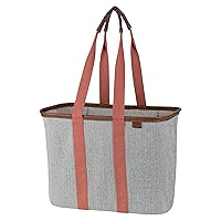 CleverMade Collapsible LUXE Tote, Rose Herringbone - 20L (5 Gal) Structured Tote Bag with Handles and Reinforced Bottom - Reusable Grocery Bag, Shopping Bag, Utility Tote Bag