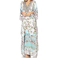 Sakkas Yeni Women's Short Sleeve V-Neck Summer Floral Long Caftan Dress Cover-up