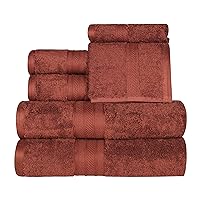 Superior Long Staple 100% Combed Cotton 700GSM, Durable, Plush and Absorbent 6-Piece Single Ply Towel Set, 2 Face/Washcloths, 2 Hand Towels, 2 Bath Towels, Hot Chocolate