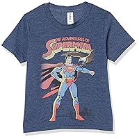 DC Comics Superman Adventours Boy's Crew Tee, Navy Blue Heather, Youth X-Small