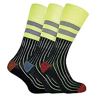 3 Pack Mens Thick Reinforced Heel Toe Cotton Hi Viz Construction Work Boot Socks