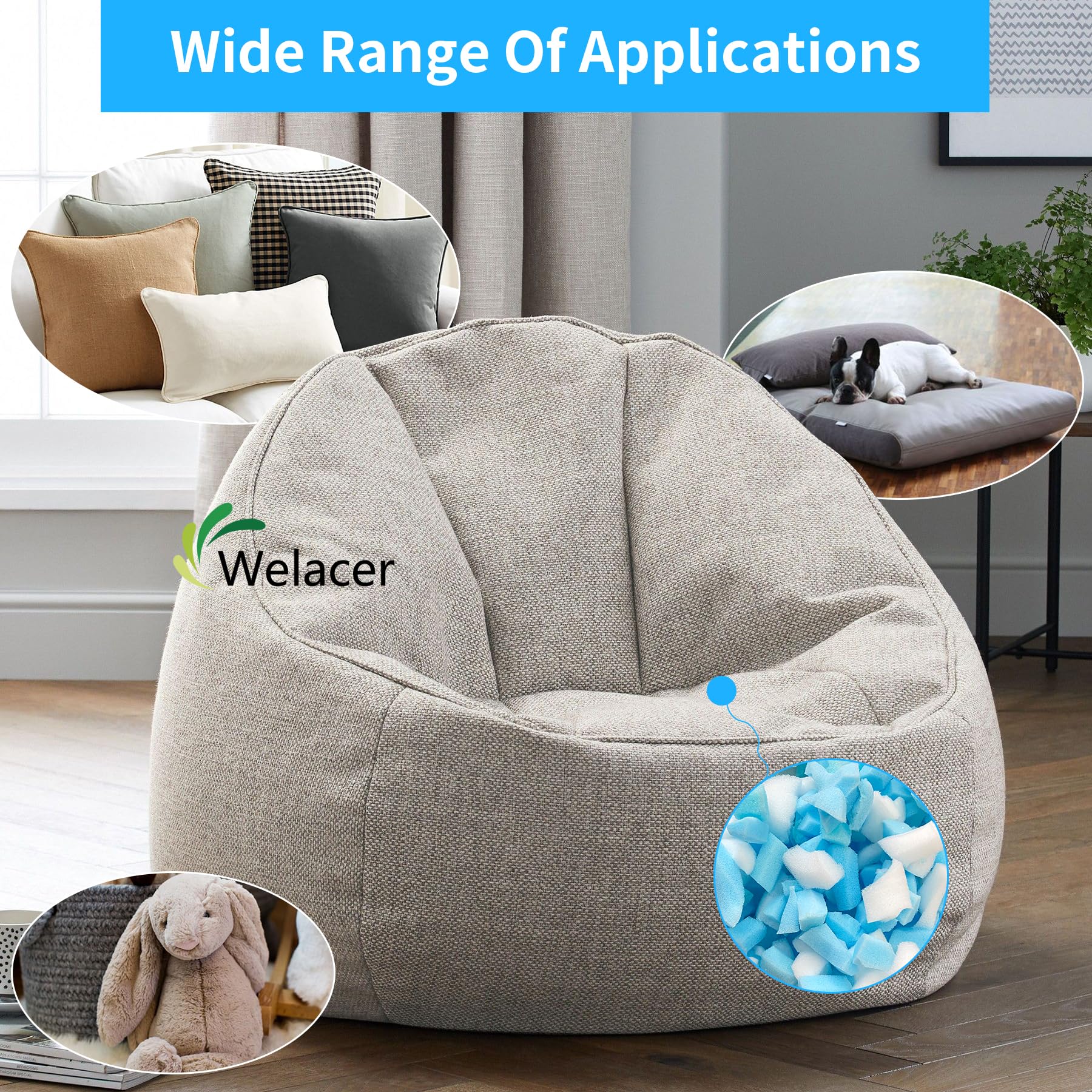 Welacer Shredded Memory Foam Filling 5lbs for Bean Bag Filler, Gel  Particles Refill, Premium Soft and Comfortable Stuffing (Mix Colours and  Irregular
