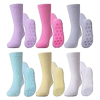 MQELONG Kids Non Slip Fuzzy Socks Girls with Grips Slipper Socks Cozy Fluffy Winter Warm Crew Gift Socks 6 Pack