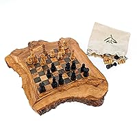 Olive Wood Handmade, Chess Board Game Set, Rustic Style, Small 32x32cm (12.6