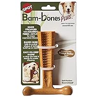 Bam-Bones PLUS T Bone - Bamboo Fiber & Nylon, Durable Long Lasting Dog Chew for Aggressive Chewers – Toy for Dogs & Puppies Under 60lbs, Non-Splintering, 6in, Allergen Free Peanut Butter Flavor
