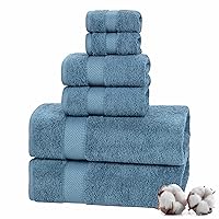 TEXTILOM 100% Turkish Cotton 6 Pcs Luxury Bath Towels for Bathroom, Soft & Absorbent Bathroom Towels Set (2 Bath Towels, 2 Hand Towels, 2 Washcloths)- Mid Blue