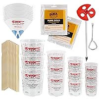 Ultimate Paint Mixing Cup Kit - 12 Plastic Graduated Mixing Cups, 3 Each of 12, 24, 44, 72 Ounce Sizes - 12 Mixing Sticks, 12 Paint Strainers, 2 Tack Cloths, Mixer Blade, Can Opener