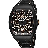 Vanguard Mens Black Titanium Automatic Watch - Tonneau Black Face with Luminous Hands, Date and Sapphire Crystal - Swiss Made with Arabic Numerals V 45 SC DT TT NR BR 5N