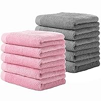 Yoofoss Luxury Washcloths 10''x10'' Towel Set 10 Pack Baby Wash Cloth for Bathroom-Hotel-Spa-Kitchen Multi-Purpose Fingertip Towels and Face Cloths - Pink+Grey