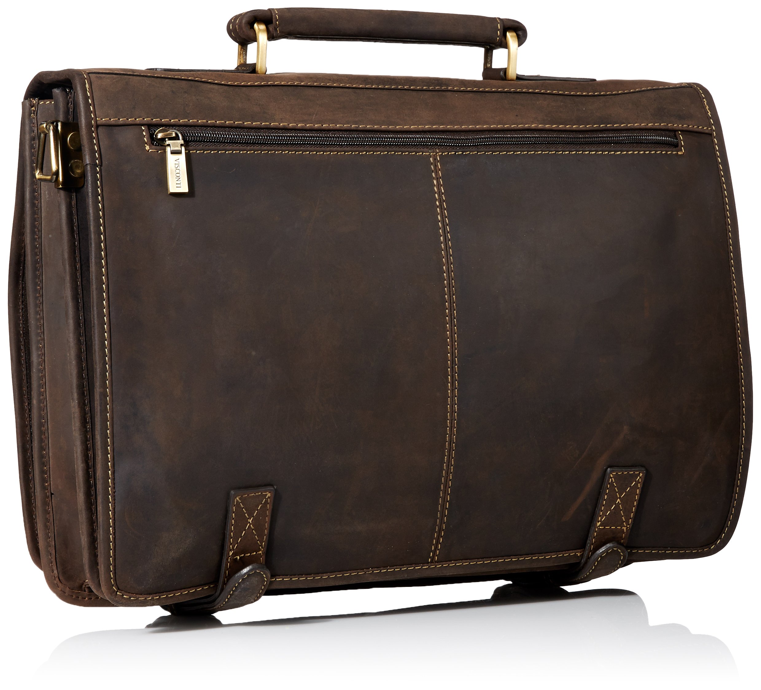 Visconti Hulk Full Flap Business Twin Compartment Briefcase, Brown, One Size