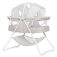 Karley Bassinet in Grey, Lightweight Portable Baby Bassinet, Quick Fold and Easy to Carry , Adjustable Double Canopy, Indoor and Outdoor Bassinet with Large Storage Basket.