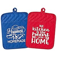 GROBRO7 Funny Cotton Heat Resistant Potholders Set with Pocket Hanging Loop Bridal Shower Pot Holders Gift Multipurpose Hot Pads Machine Washable Oven Mitts for Kitchen Cooking Baking Red & Blue