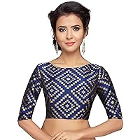 Aashita Creations Women's Benaras Brocade Saree Blouse_Navy Blue Color_1113