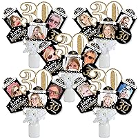 Big Dot of Happiness Adult 30th Birthday - Gold - Table Decorations Kit - Birthday Party Centerpiece Sticks and Photo Table Toppers Virtual Bundle
