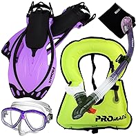 Snorkeling Vest Purge Mask Dry Snorkel Fins Mesh Bag Set