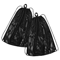 2 Multi Functional Mesh Bags With Drawstring Shoulder Straps For Swimming, Beach, Diving, Travel, Gym - 2 Pack Black (16 x 20 inch, Wet-or-dry-environment)