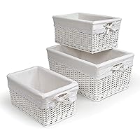 Badger Basket Nesting Wicker Nursery Baskets with Fabric Liner - Set of 3 - White