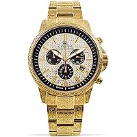 LOUIS XVI Palais Royale Iced Men's Watch Chronograph 43 mm Swiss Quartz Movement Stainless Steel Bracelet Gold Dial Diamonds 1087, gold, Bracelet