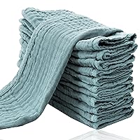 Cute Castle 12 Pack Muslin Burp Cloths for Baby - Ultra-Soft 100% Cotton Baby Washcloths - Large 20'' by 10'' Super Absorbent Milk Spit Up Rags - Burpy Cloths for Unisex, Boy, Girl - Dark Green
