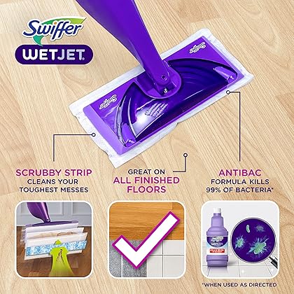 Swiffer WetJet Hardwood and Floor Spray Mop Cleaner Starter Kit, Includes: 1 Power Mop, 10 Pads, Cleaning Solution, Batteries