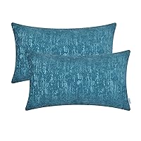 CaliTime Throw Pillow Cases Pack of 2 Marbling Jacquard Solid Dyed Super Soft Chenille Cushion Covers for Couch Sofa Home Farmhouse Decoration 12 X 20 Inches Ocean Blue