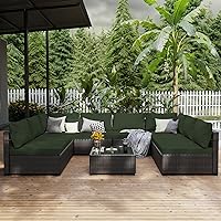 9-Piece Patio Furniture Set,All-Weather Brown PE Rattan Outdoor Sectional Sofa with Cushion and Glass Table,Stylish and Durable,Ideal for Deck,Backyard,and Lawn - Pine Green