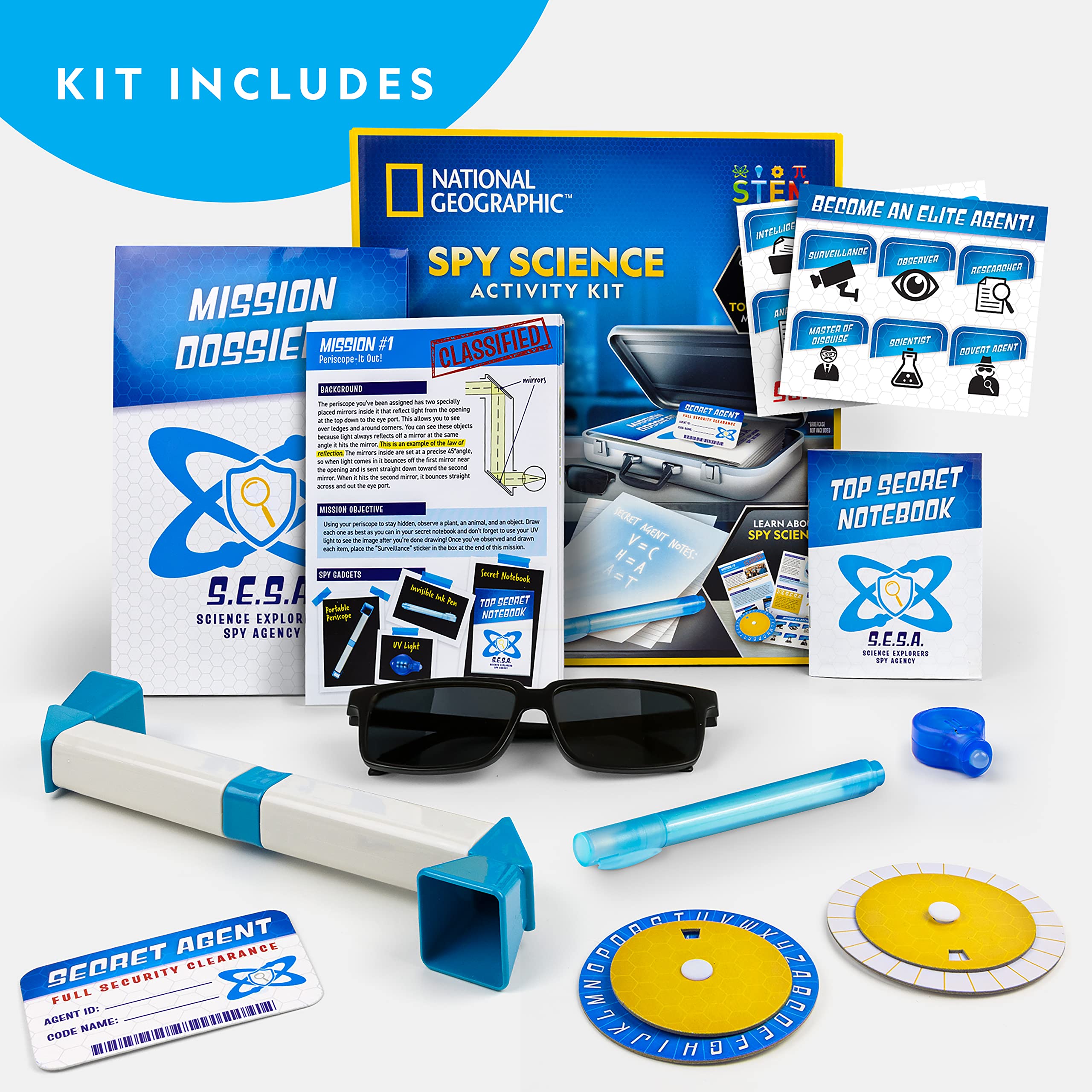 NATIONAL GEOGRAPHIC Spy Science Kit - Kids Spy Activity Set, Complete 10 Secret Spy Missions with Spy Gadgets for Kids and Spy Gear, Kids Detective Kit, Science Kits for Kids, Pretend Play