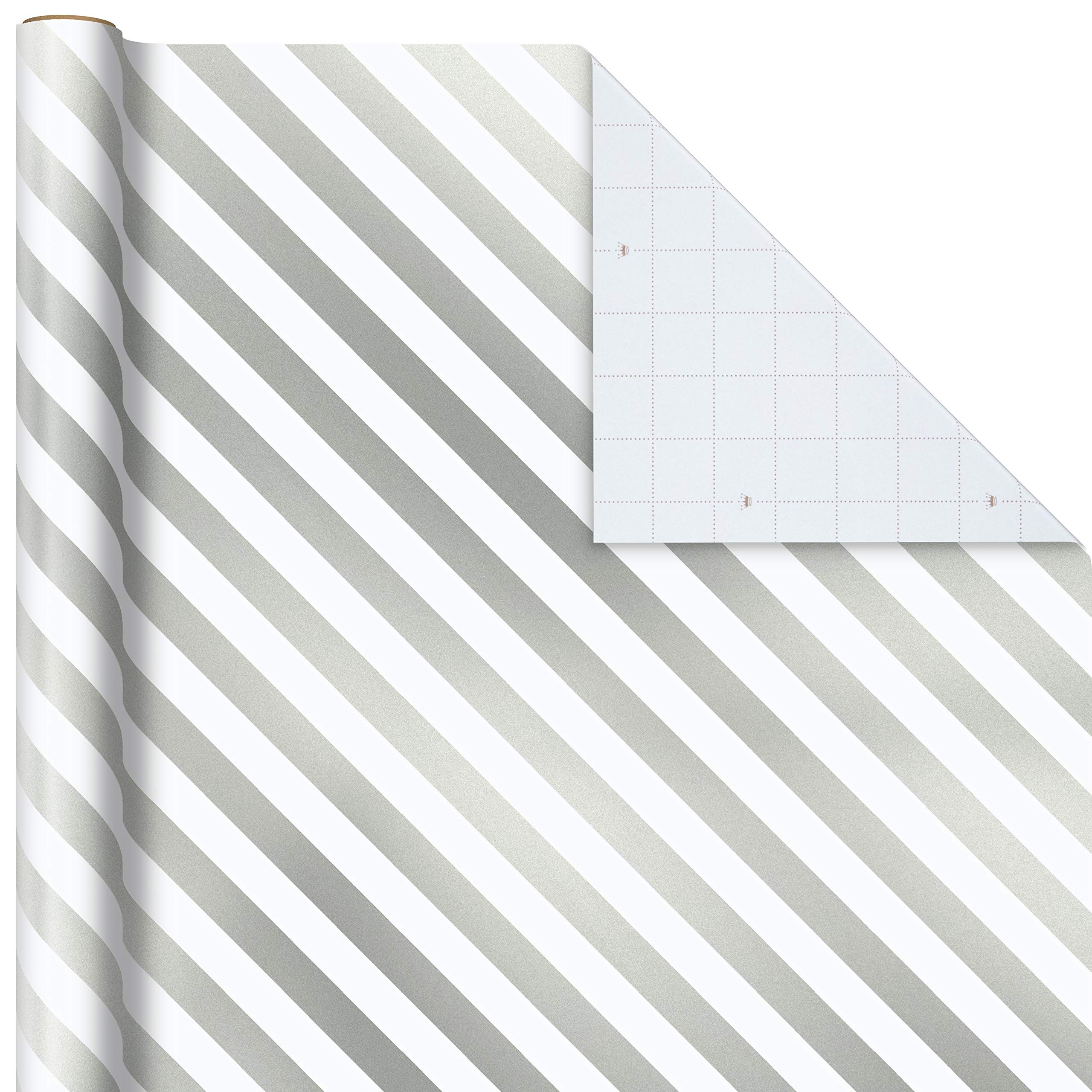 Hallmark Silver Wrapping Paper with Cut Lines on Reverse (3-Pack: 105 sq. ft. ttl) for Weddings, Christmas, Hanukkah, Bridal Showers, Birthdays