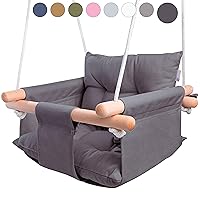 CaTeam - Canvas Baby Swing, Wooden Hanging Swing Seat Chair with Safety Belt, Durable Baby Swing Chair, Outdoor and Indoor Swing for Kids, Dark Gray