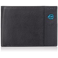 Piquadro Men's Leather Wallet with Flip Up Id Window, Coin Pocket and Credit Card Slots, Black/Black, One Size