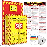 MSDS Wall Station - 3 Inch 3 Ring Material Safety Data Sheet Binder with SDS Wire Rack and Display Sign, Chain, Mounting Hardware, SDS Poster, MSDS Labels - Bilingual Heavy Duty OSHA Yellow Binder