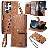 Protective Flip Cases Cute Case Wallet Compatible with Samsung Galaxy S23 Ultra, Premium PU Leather Flip Folio Case with Card Holders [Shockproof TPU Inner Shell] RFID Blocking Phone Case for Women Gi
